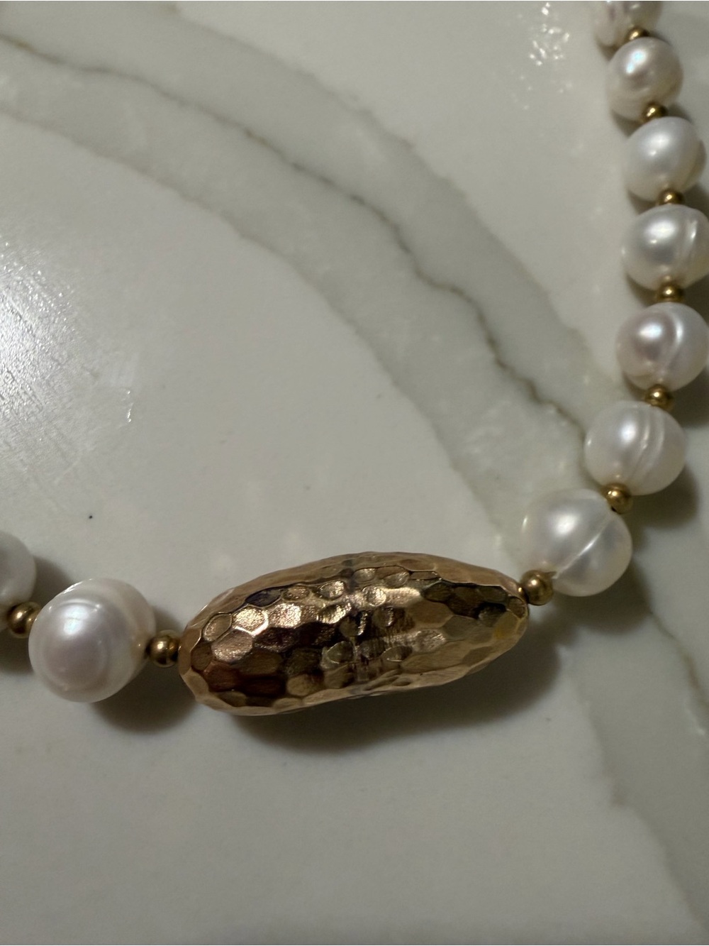 Pearl and Gold Bead Statement Necklace - White Pearls - Picture 4 of 6